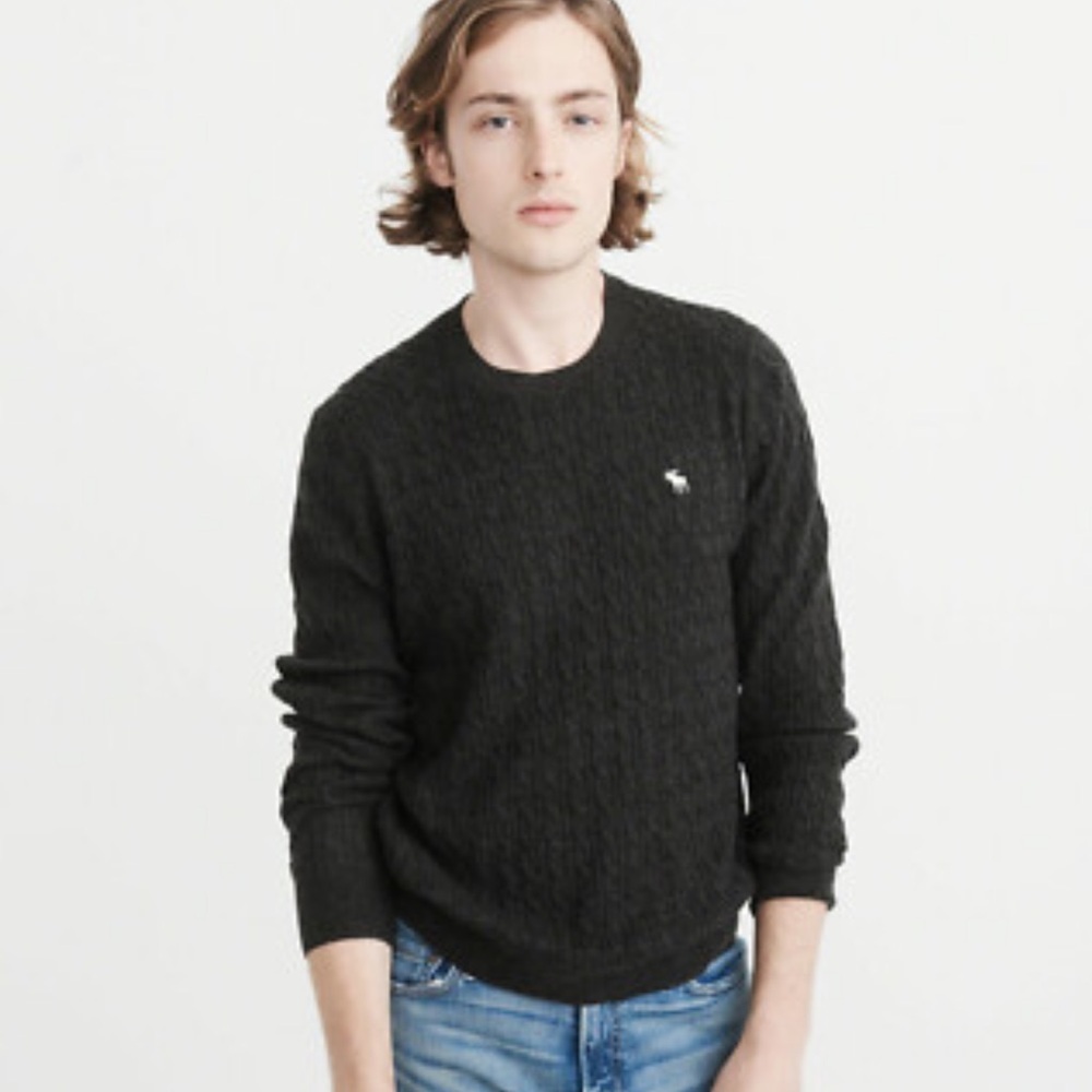New Abercrombie Fitch Sz Md Cashmere Cotton Grey Cable knit Crew Neck